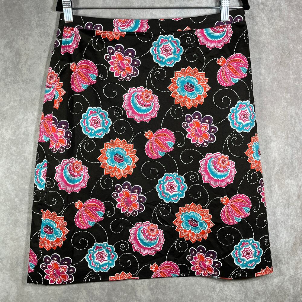 Parisian Signature Pencil Skirt Womens‎ 12P Black Floral Embellished Artsy NEW